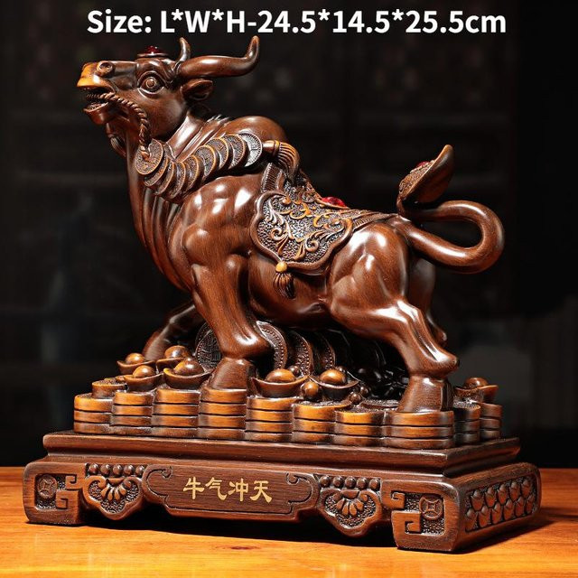 Yiran Furniture Feng Shui Goldener Stier als Dekoration aus Harz in Gold für dein Wohnzimmer - Bild 1