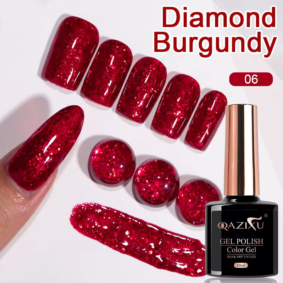 QAZIXU Nagellack, Rot, Glitzer-Gel, 10 ml - Bild 4