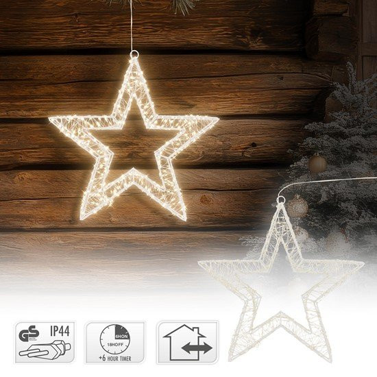 ECD Germany LED Weihnachtsstern aus Metall in Weiß mit 1440 warmweißen LEDs und Timer, IP44 Spritzwassergeschützt für Innen und Außen, Höhe: 50 cm - Bild 1