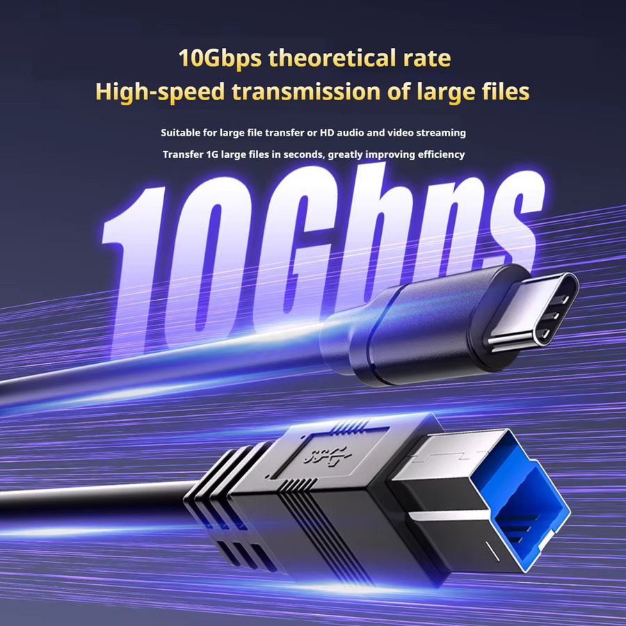 Fanakm USB-C auf USB-B Kabel 10Gbps GEN2 in Schwarz für Drucker, Scanner und MIDI-Geräte - Bild 2