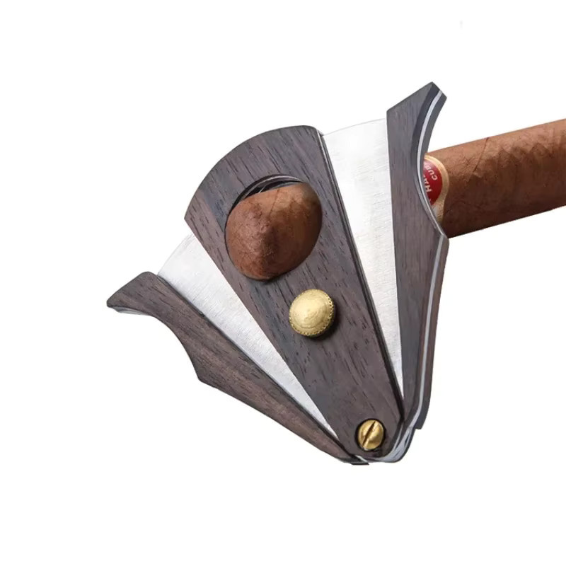 Holz Zigarren-Cutter in Gold und Braun mit scharfer Klinge als Zigarrenmesser und Guillotine-Schere - Bild 5