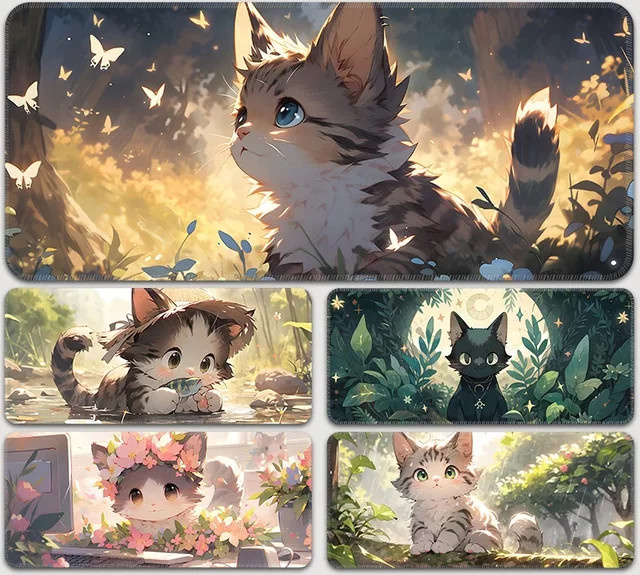 Extragroßes Anime-Mauspad mit niedlichem Katzenkopf Design in Multicolour für Gaming und Schreibtisch - Bild 1