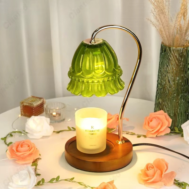Claeted Aromatherapie-Wachsschmelzlampe aus Glas und Metall in Grün mit Gold/Messing-Akzenten, dimmbar mit Timer für dein Schlafzimmer - Bild 1
