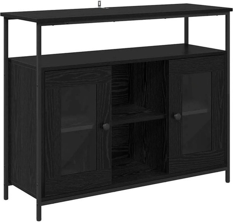 vidaXL Sideboard in Schwarz und Eichen-Optik aus Holzwerkstoff, B/T/H: 100 x 35 x 80 cm