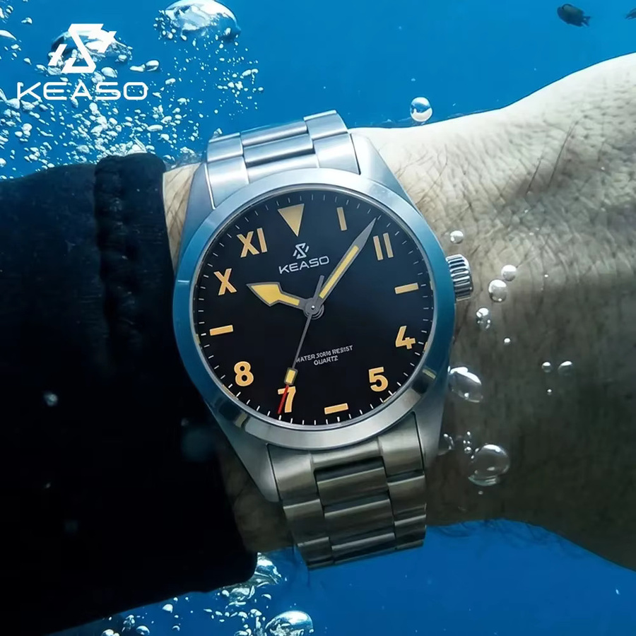KEASO Herren-Taucheruhr, Quarz, Edelstahl, Saphirglas, 20 ATM, Schwarz - Bild 4