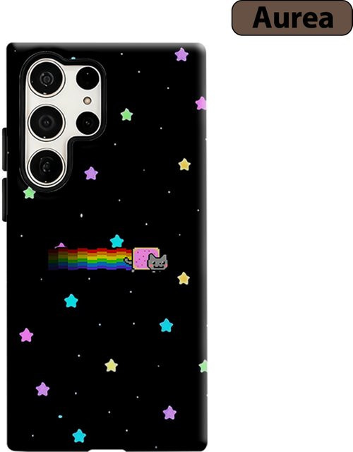 Potdemiel Handyhülle Regenbogen-Weltraum-Katze für Samsung Galaxy S26 S25 S24 S23 Ultra Plus, stoßfeste Doppelschicht-Rückabdeckung, mehrfarbig - Bild 1