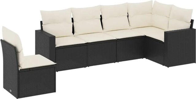 vidaXL 6-tlg Garten-Sofagarnitur in L-Form aus schwarzem PE-Rattan mit Sitzkissen und Rückenkissen - Bild 1