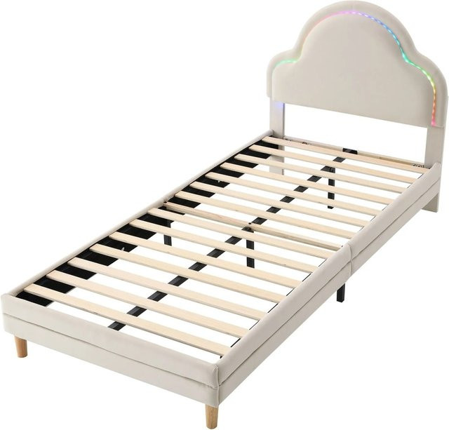 okwish Polsterbett Kinderbett mit Wolken-Design und LED-Unterbettbeleuchtung in Beige, B/T/H: 90 x 200 x 104 cm - Bild 1
