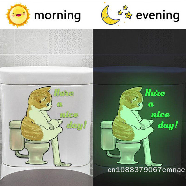 ZYAS Leuchtender Katzen-Toilettenaufkleber mit englischem Slogan, selbstklebend, Mehrfarbig - Bild 1