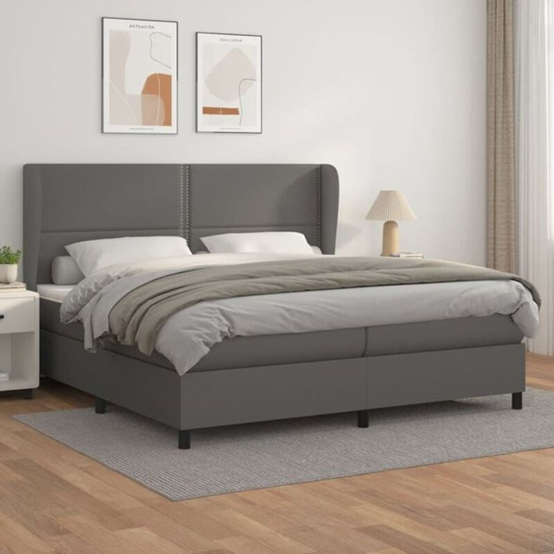vidaxl Boxspringbett mit Matratze in Grau aus Kunstleder und Massivholz B/T/H: 200 x 200 x 118 cm - Bild 1