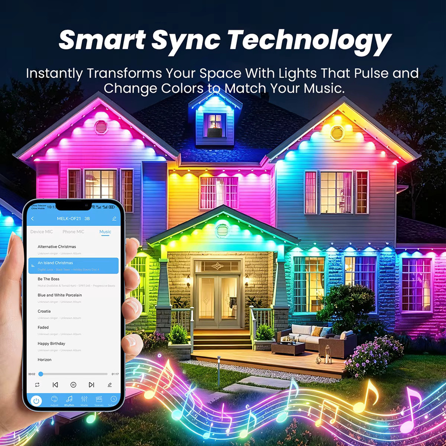 HAGAHA Solar-Dachrinnenbeleuchtung RGB Lichterkette mit Bluetooth-Steuerung für Garten und Weihnachtsdekoration - Bild 4