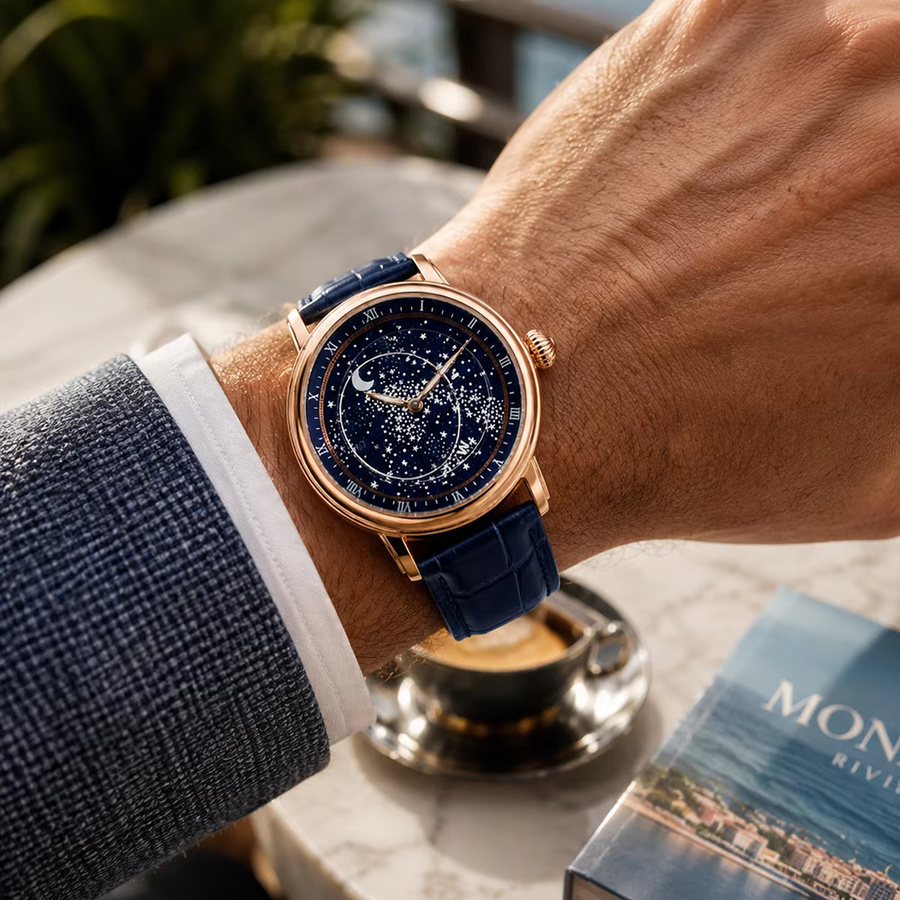 OBLVLO Automatik-Armbanduhr, Edelstahl, Leder, Blau, Herren - Bild 5