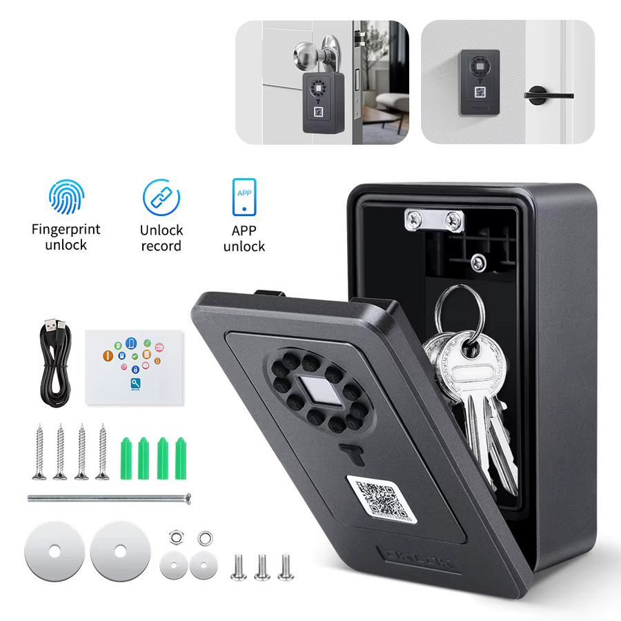 OKLOK Smart Key Lock Box mit Fingerabdruck und Bluetooth, wasserdichte Wandmontage, Schwarz - Bild 5