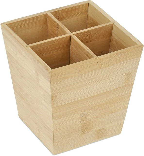 Relaxdays Stiftehalter aus Bambus in Natur mit 4 Fächern, B/T/H: 15,5 x 14,5 x 14,5 cm - Bild 1