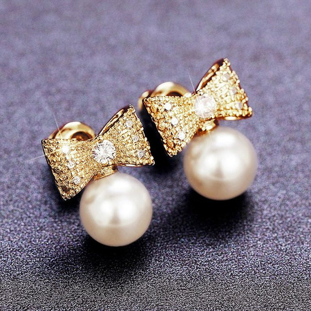 Huitan Ohrstecker, Schleifenform, Perle, Gold, Damen