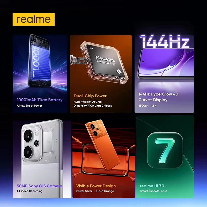 realme P4 Power 5G Smartphone Silber mit 10001mAh Akku, 80W Ultra-Schnellladung, MediaTek Dimensity 7400 Ultra, 6,8 Zoll 144Hz Display und NFC - Bild 2