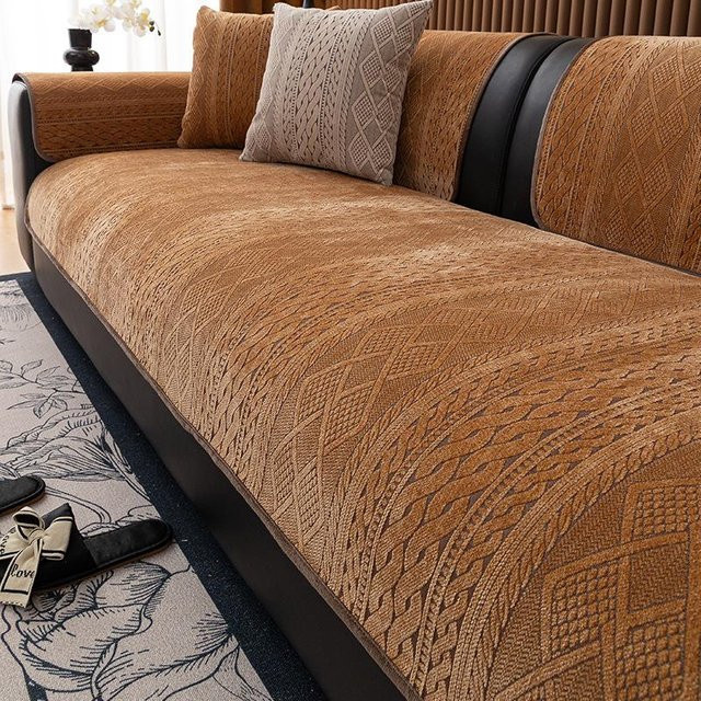 BC-Warm Home Sofabezug aus Chenille in Braun, Rechteckiges Sofakissen für alle Jahreszeiten, Breite: 90 cm, Länge: 210 cm - Bild 1