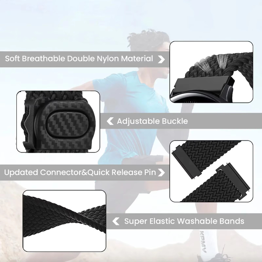 DAINU Uhrenarmband Nylon, Schwarz, Garmin Forerunner 165/165 Musikband - Bild 4