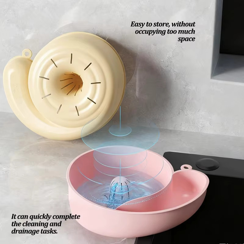 JYN Automatischer Gemüse- und Obstwaschkorb in Kreisform, wiederverwendbarer Küchenreinigungsfilterkorb aus Kunststoff, Farbe: Pink, Durchmesser: 23,5 cm, Höhe: 8,0 cm - Bild 4
