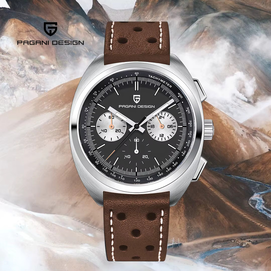 PAGANI DESIGN Chronograph Armbanduhr, Quarz, Edelstahl, Leder, Herren - Bild 2
