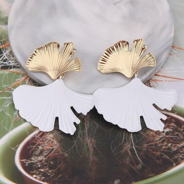 Hängeohrringe Ginkgo Biloba, Zinklegierung, beige, Damen - Bild 1