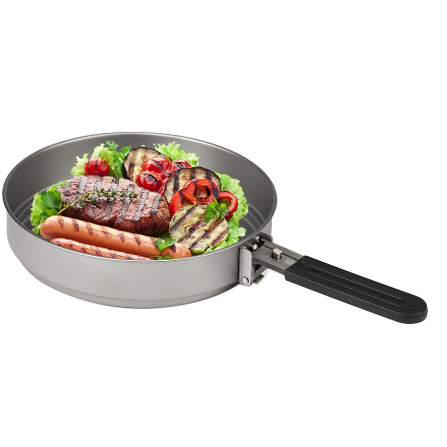 Ultraleichte Titan-Bratpfanne mit klappbarem Griff in Silber für Outdoor-Kochen, Camping und Wandern, 1100 ml - Bild 2