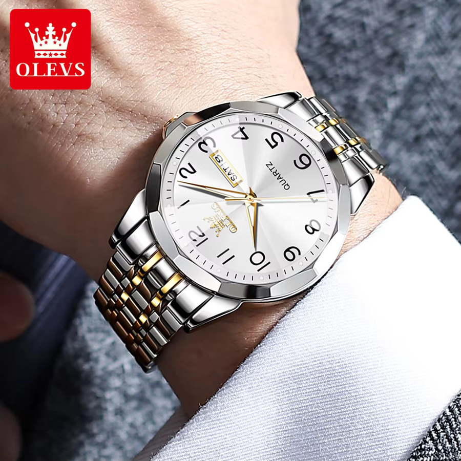 OLEVS Armbanduhr Edelstahl, Quarz, Gold, Herren - Bild 3