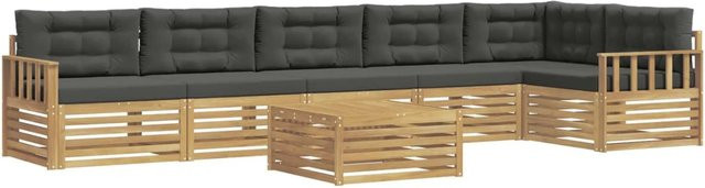 vidaXL Outdoor-Sofagarnitur 7-teilig in L-Form aus Akazienholz mit Kissen in Weiß und Anthrazit - Bild 1