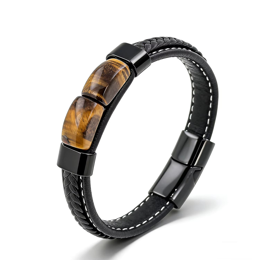 YAN MIN TRADE Armband, Leder, Tigerauge, Schwarz, Unisex - Bild 4