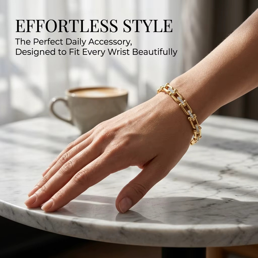 JP One Armreif Edelstahl, Gold, Zirkonia, Damen, 60mm - Bild 2