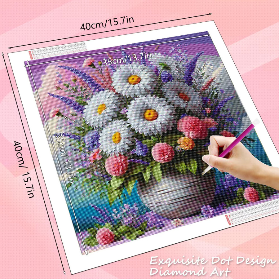 HUACAN Diamantmalerei Set mit Rose und Pfingstrose als florale Mosaik-Wanddekoration, Mehrfarbig, B/H: 20 x 20 cm - Bild 2