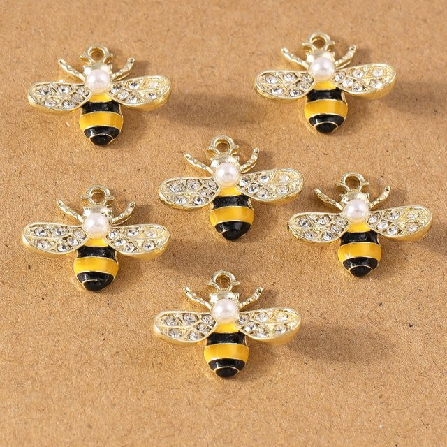 Tenande Biene-Anhänger, Emaille-Strasssteine, Messing, Gold, Unisex - Bild 1