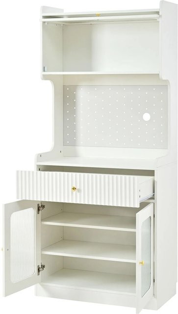 okwish Highboard für die Küche mit LED-Beleuchtung und Riffelglas in Weiß, B/T/H: 80 x 40 x 180 cm - Bild 1