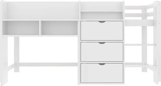KOMHTOM Hausförmiges Hochbett für Kinder mit Stauraum und TV-Ecke, Farbe Weiß, B/T/H: 90 x 200 x 124,5 cm - Bild 1