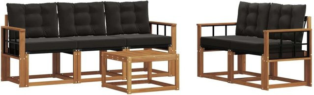 vidaXL Outdoor-Sofagarnitur 6-teilig aus Akazienholz und Textilene in Natur und Schwarz - Bild 1