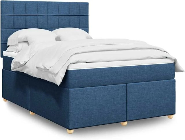 vidaXL Boxspringbett mit Matratze Blau, Hybrid-Bett mit USB-Ladeport und Unterbettbeleuchtung, B/T/H: 140 x 190 cm - Bild 1