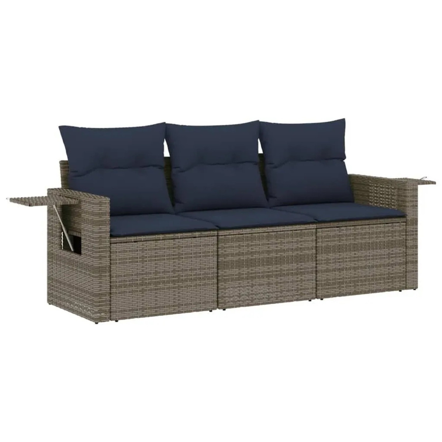vidaXL 3-tlg Gartensofa-Set aus Polyrattan in Grau mit Kissen und Metallgestell - Bild 2