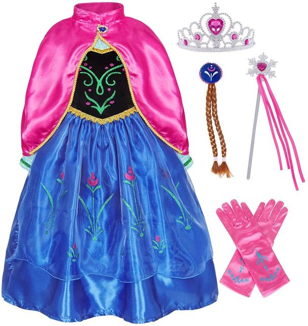AmzBarley Die Eiskönigin Anna Kostüm Set mit Kleid & Accessoires Blau 5-6 Jahre - Bild 1