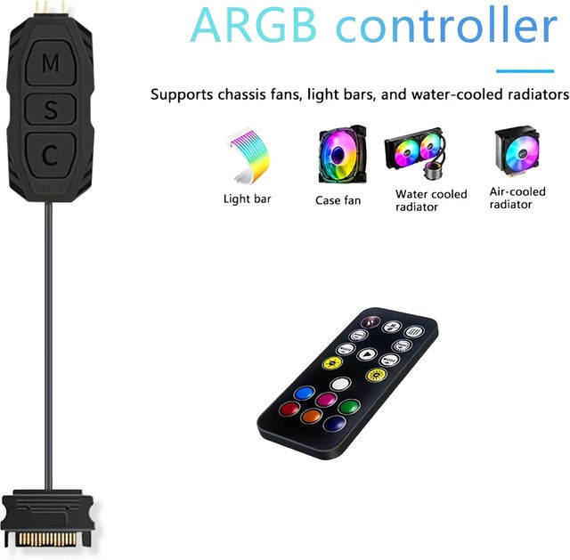 AuyiHomu ARGB-Controller 5V 3-Pin SATA-betrieben für PC-Lüfter, LED-Streifen und Wasserkühler, Schwarz - Bild 1