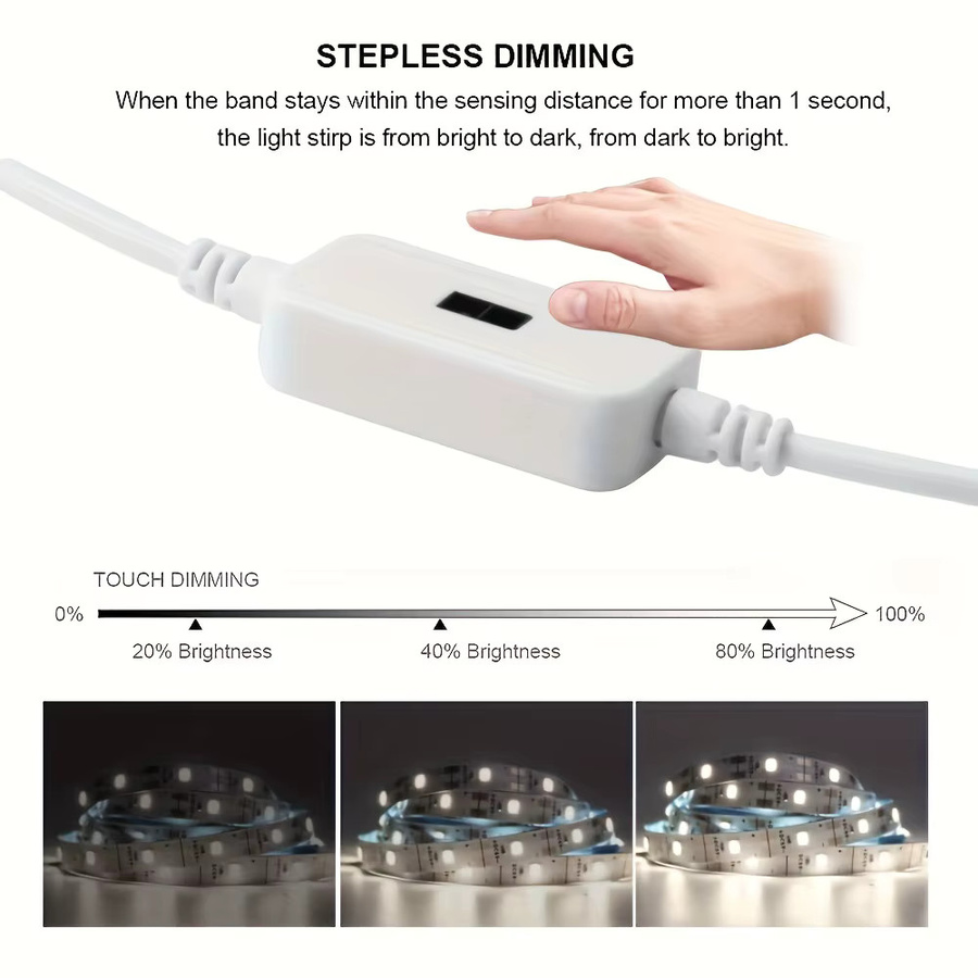 Smart USB LED-Streifen mit 60 SMD-LEDs und Gestensensor für TV-Hintergrundbeleuchtung, dimmbar, Warmweiß, DC 5V - Bild 3