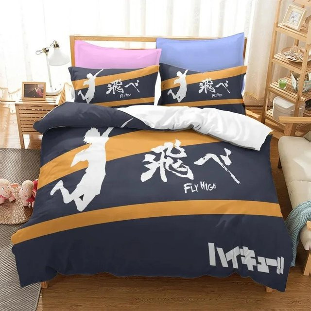 Haikyuu!! Bettwäsche-Set mit 3D Anime-Print aus Polyester, Blau, B/H: 135 x 200 cm - Bild 1