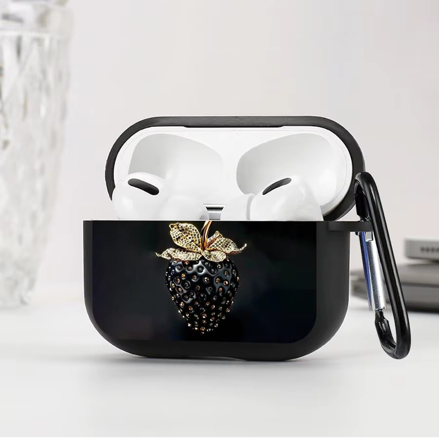 Schwarze Kopfhörerhülle mit Erdbeermuster für Apple AirPods Pro und AirPods 1, 2, 3, 4 - Bild 3