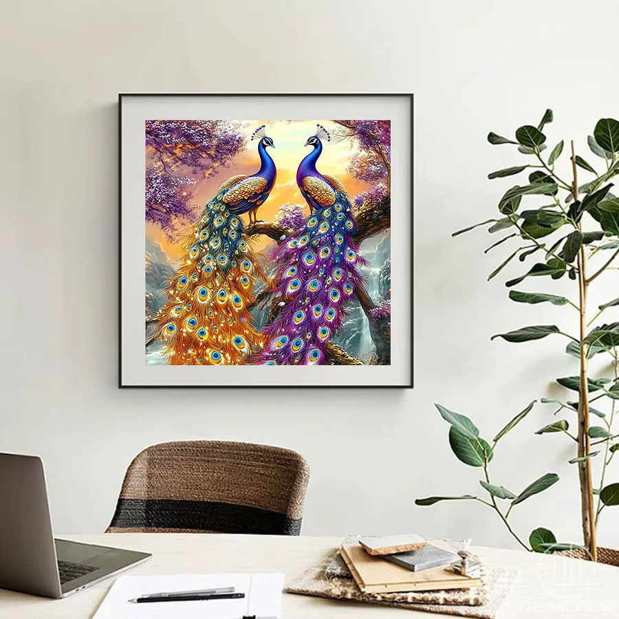 Huacan DIY Diamantmalerei Pfau als 5D Stickerei Bastelset in Mehrfarbig mit runden Mosaiksteinen - Bild 3