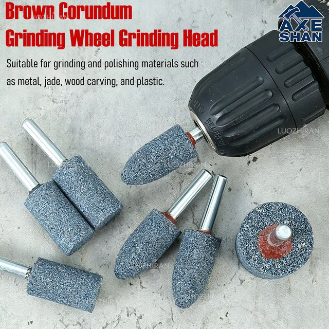 AXE SHAN 4-teiliges Korund-Schleifscheiben-Set in Braun und Grau, 6 mm Durchmesser, 1/4 Zoll Schaft, Schleifköpfe für Metall und Holz zur Rostentfernung und zum Polieren - Bild 1