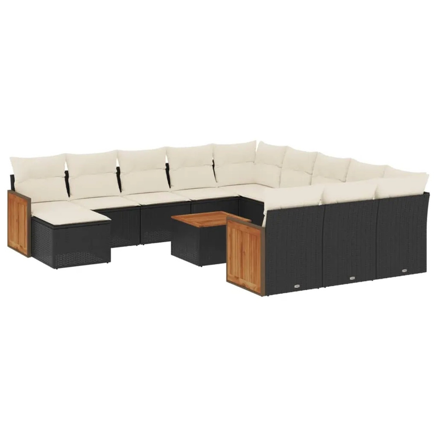 vidaXL 13-tlg Garten-Sofagarnitur Modell 62 aus Poly-Rattan und Akazienholz in Schwarz mit Kissen - Bild 2