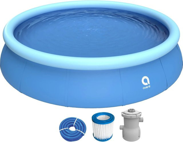 Avenli Prompt Set Aufstellbarer Pool Rund Blau Durchmesser: 420 cm, Höhe: 84 cm mit CleanPlus Filterpumpe und Bodenablassventil - Bild 1