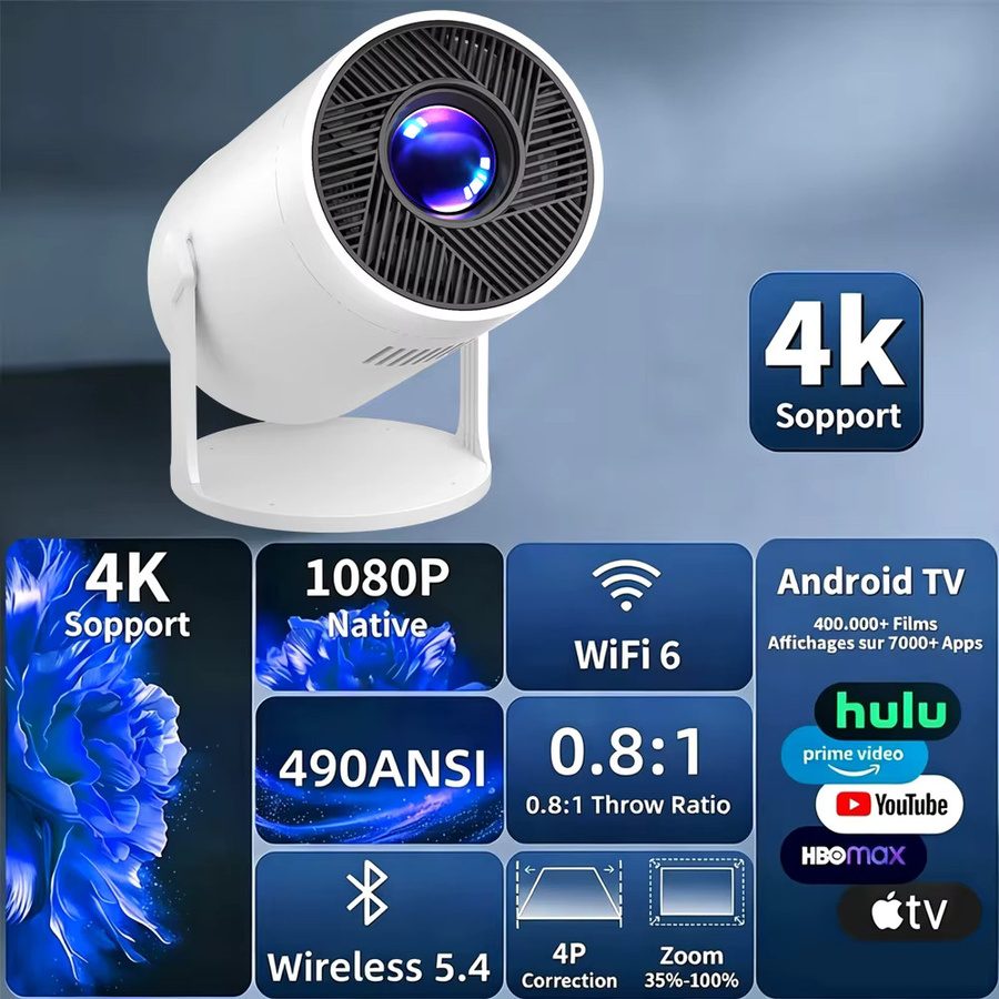 MAOHUTER Tragbarer Smart-Projektor mit 4K Vision, 180 Grad Rotation und automatischer Trapezkorrektur, Weiß - Bild 5