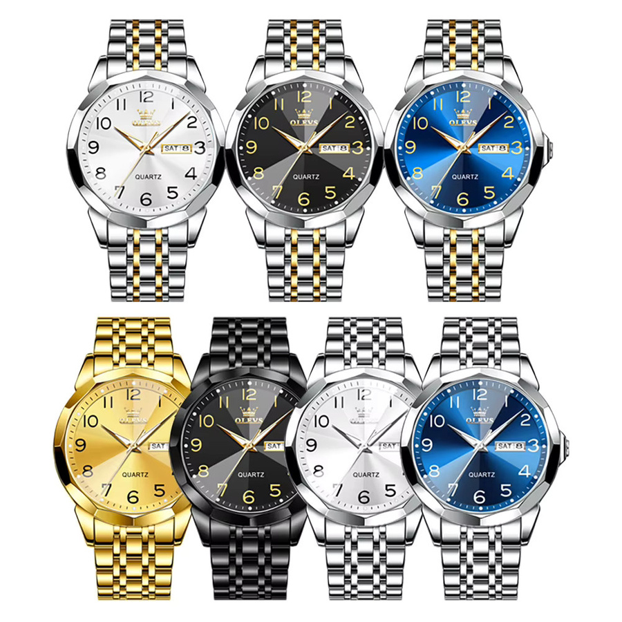 OLEVS Armbanduhr Quarz, Edelstahl, Blau, Dual-Kalenderanzeige, Herren - Bild 6
