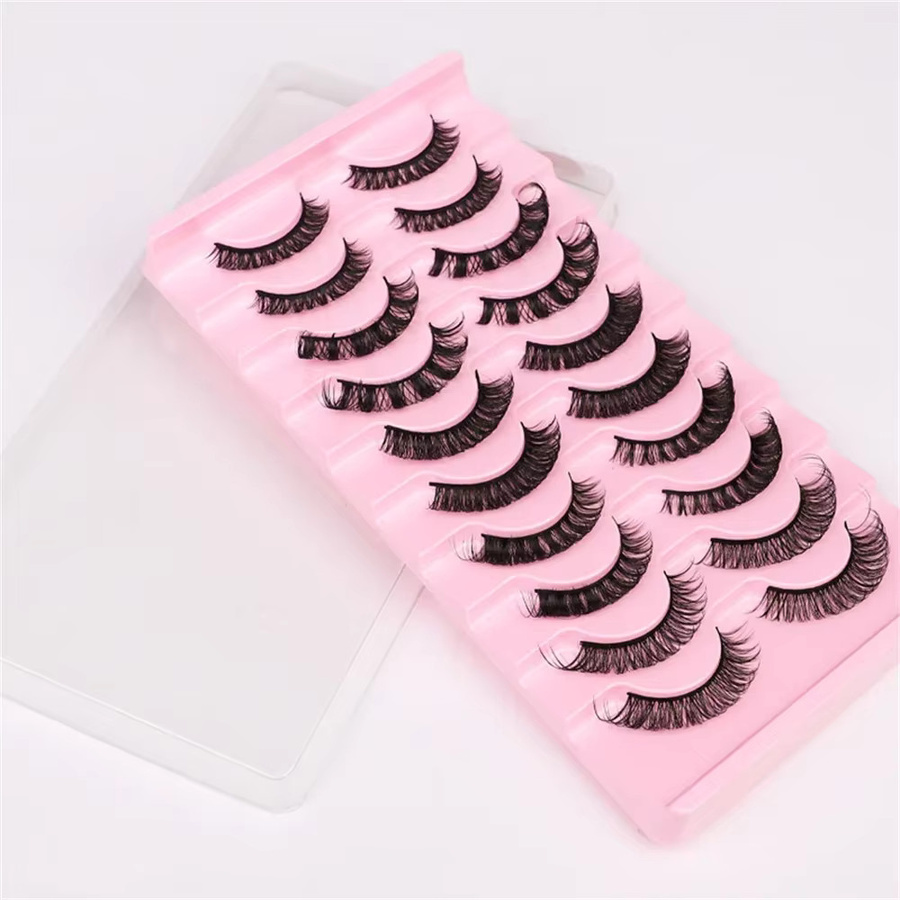 JIEFUXIN DD Curl 3D Mink Russian Strip Lashes, 10 Paar, Natürlich - Bild 3