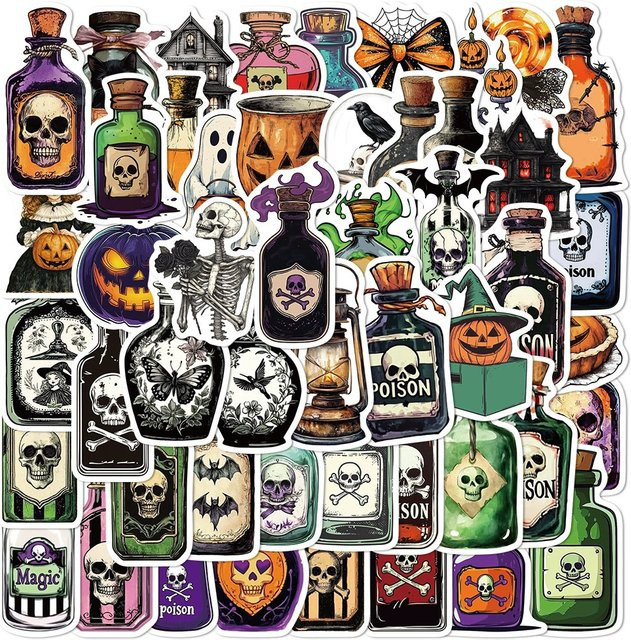 Charile Halloween Zaubertrank Flasche Aufkleber, 10/30/50 stücke, Horror Gothic Schädel Cartoon Aufkleber - Bild 1